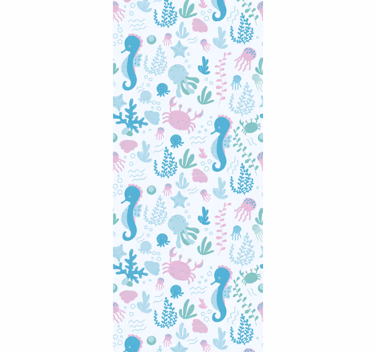 Pastel sea creatures and plants wall paper in bedroom - TenStickers