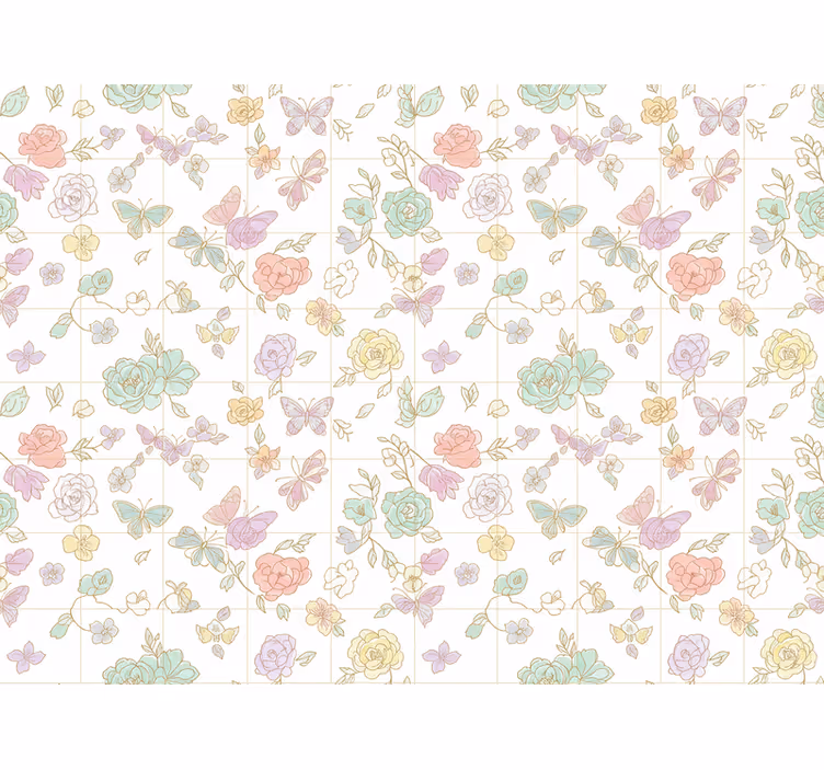 Flowers wallpaper in soft color butterfly design - TenStickers