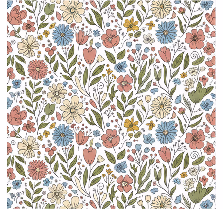 Leaves wallpaper with drawn flowers design - TenStickers