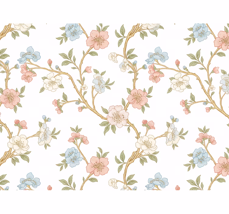 Flowers wallpaper in blooming branches design - TenStickers