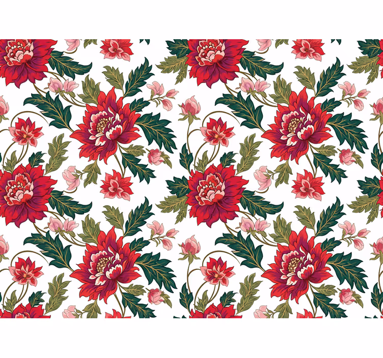 Leaves wallpaper in vibrant red floral symphony - TenStickers