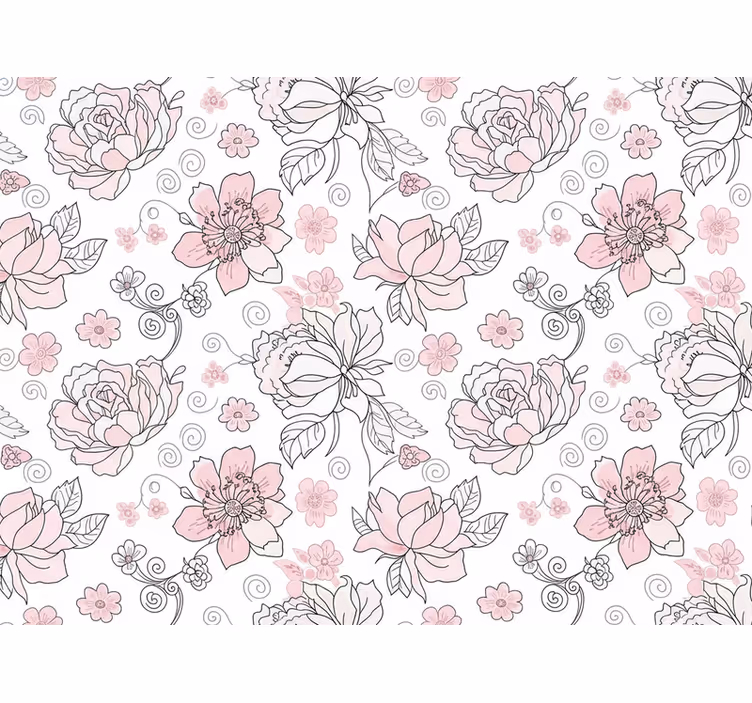 Leaves wallpaper floral design in black and pink - TenStickers