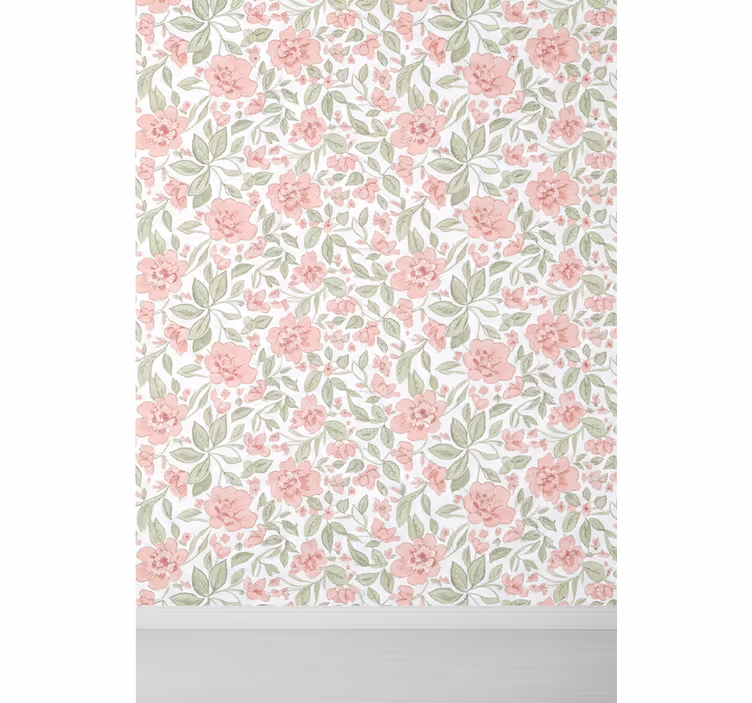 Leaves wallpaper in light pink and cream - TenStickers