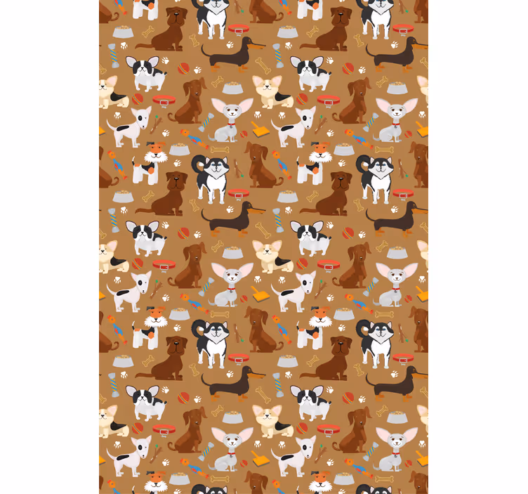 Brown wallpaper with a variety of cute dog patterns - TenStickers