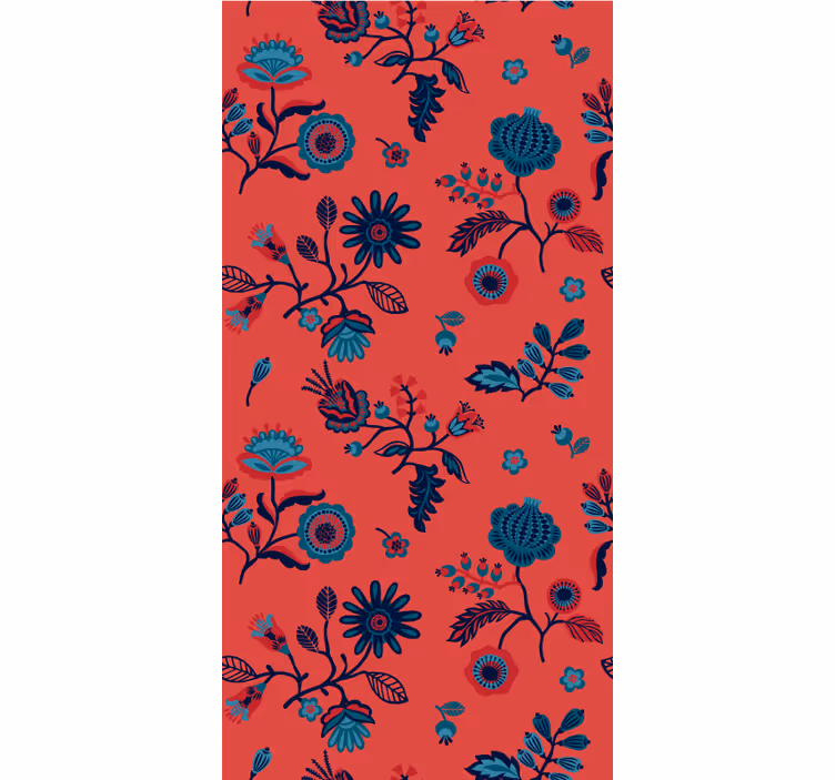 Red wallpaper with traditional colorful polish folk art - TenStickers