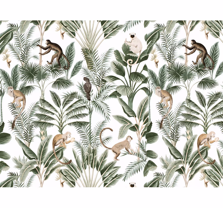 Landscape wallpaper featuring animals and palm trees - TenStickers
