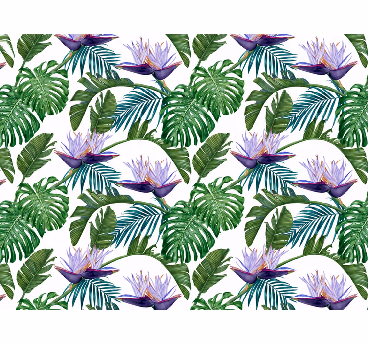 Leaves wallpaper with purple lily flower design - TenStickers