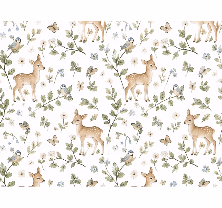 Nursery room wallpaper with deer and plants - TenStickers