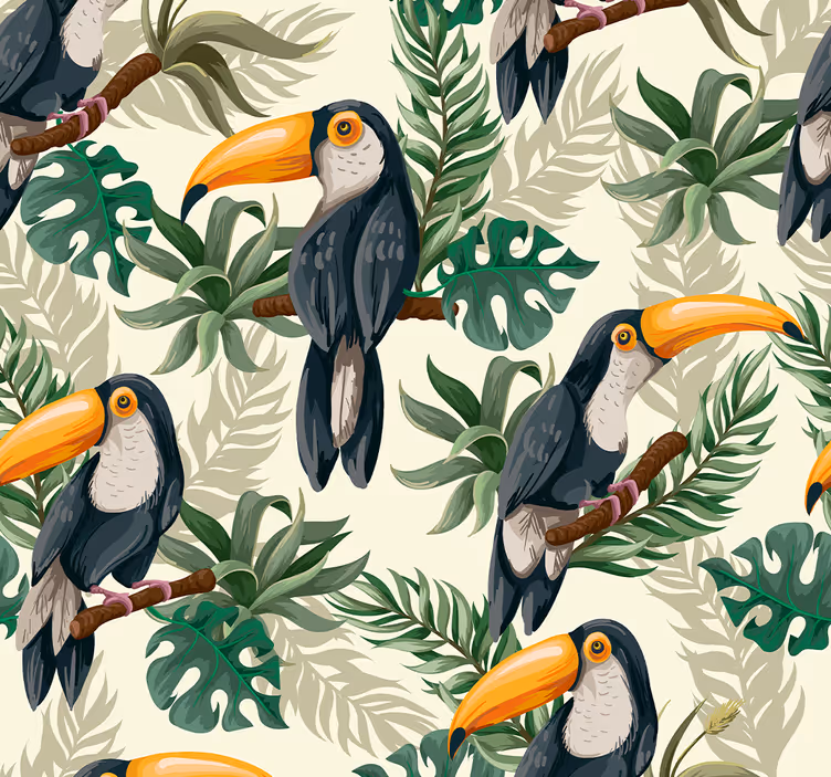 Jungle Toucan Forest Wallpaper - TenStickers