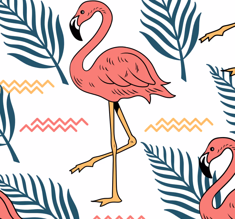 Tropical leaves with flamingos Animal Wallpaper - TenStickers