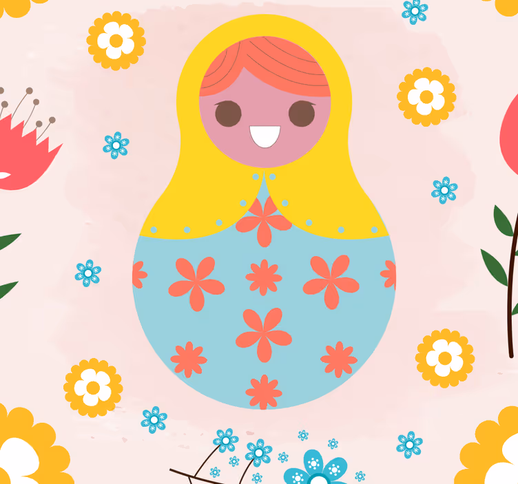 Colorful russian dolls wallpaper childrens room - TenStickers