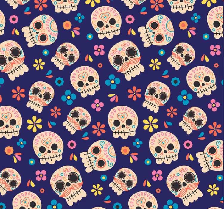 Colorful Skull Pattern cute halloween wallpaper - TenStickers