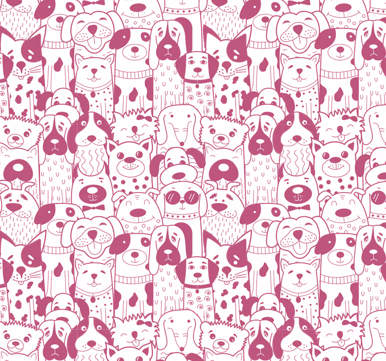 Drawing of pink dogs with fur Animal Wallpaper - TenStickers