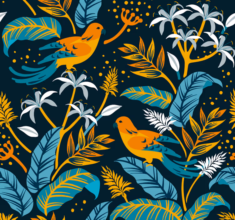 Tropical Bird Foliage leaves wallpaper - TenStickers
