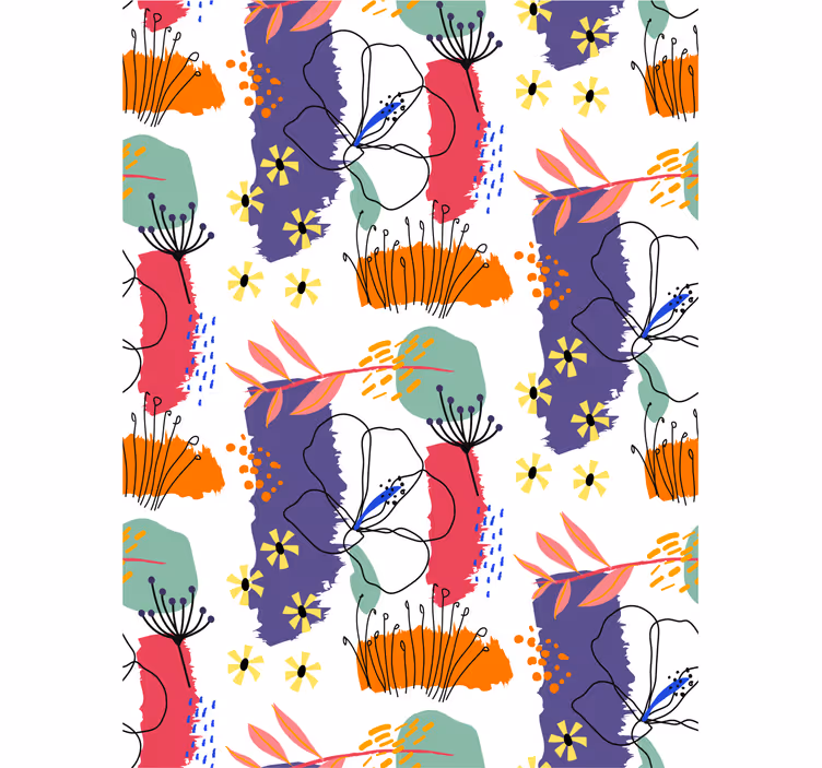 Botanical Sketch Pattern flowers wallpaper - TenStickers