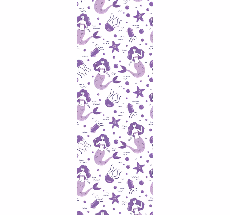 Mermaid cartoon purple tail childrens wallpaper - TenStickers