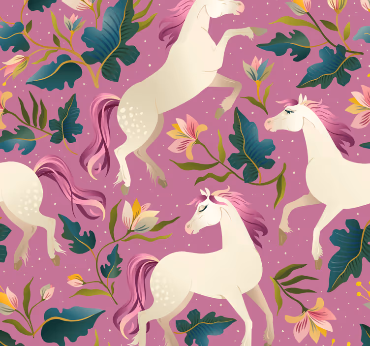 Floral Unicorn Design horses wallpaper - TenStickers