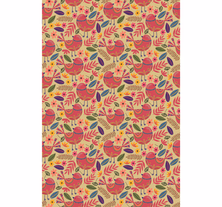 Ornamental Avian floral wallpaper - TenStickers
