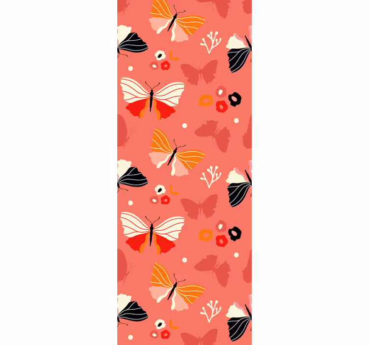 Red colorful pattern butterflies wallpaper - TenStickers