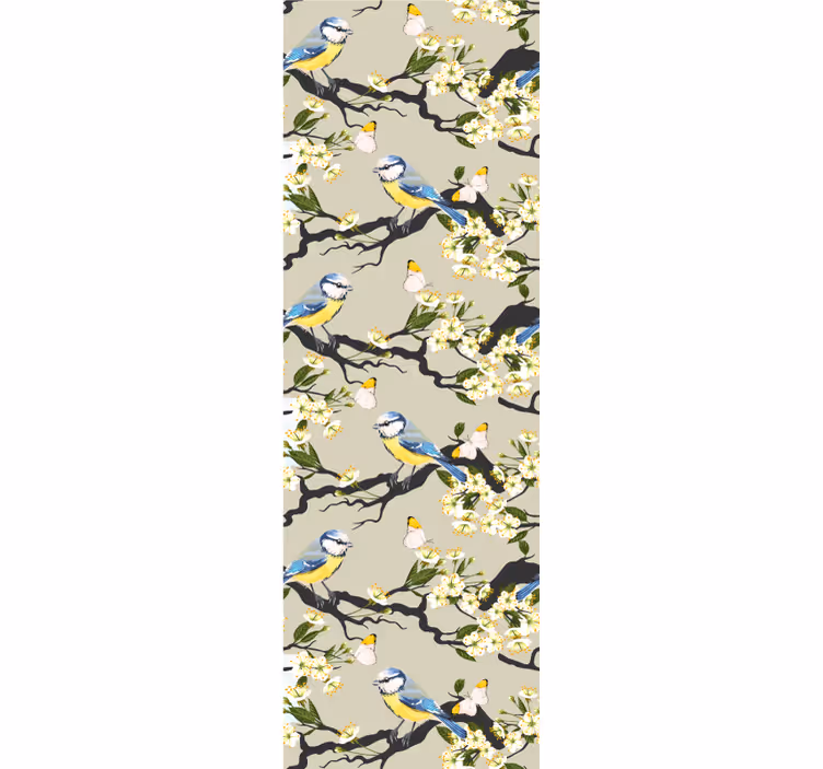 Birds and butterflies on trees flower wallpaper - TenStickers
