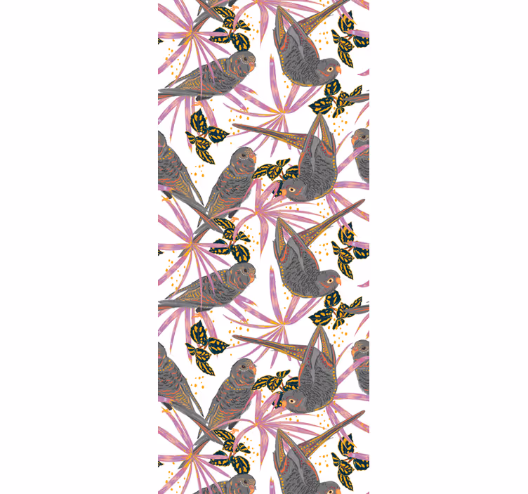 Colorful Leaves birds in wallpaper - TenStickers
