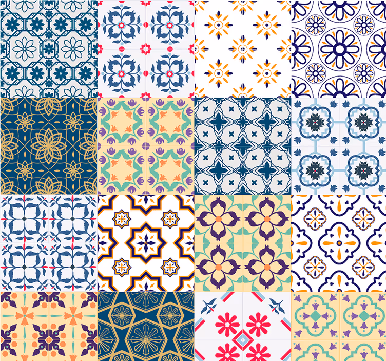 Eclectic Tile Patterns living area wallpaper - TenStickers