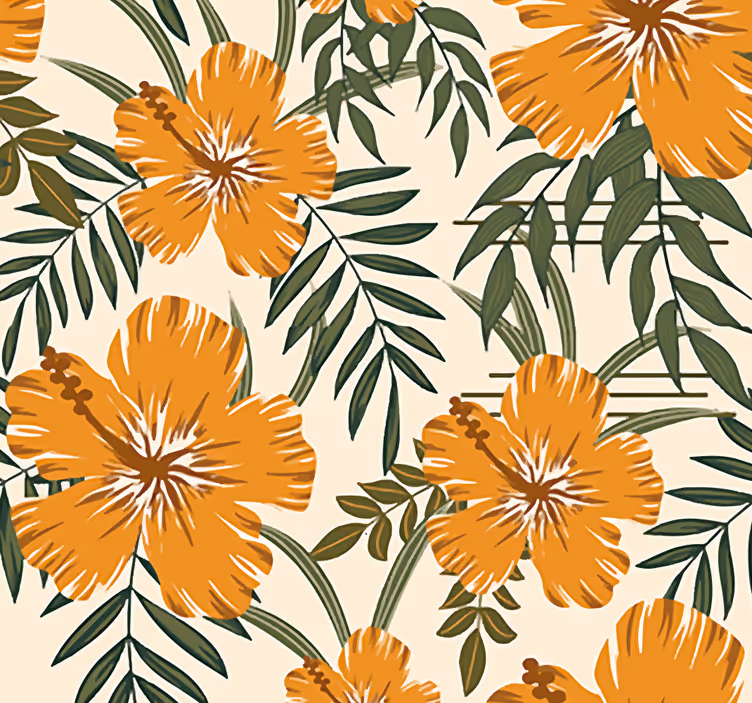 Hibiscus Motif flowers wallpaper - TenStickers