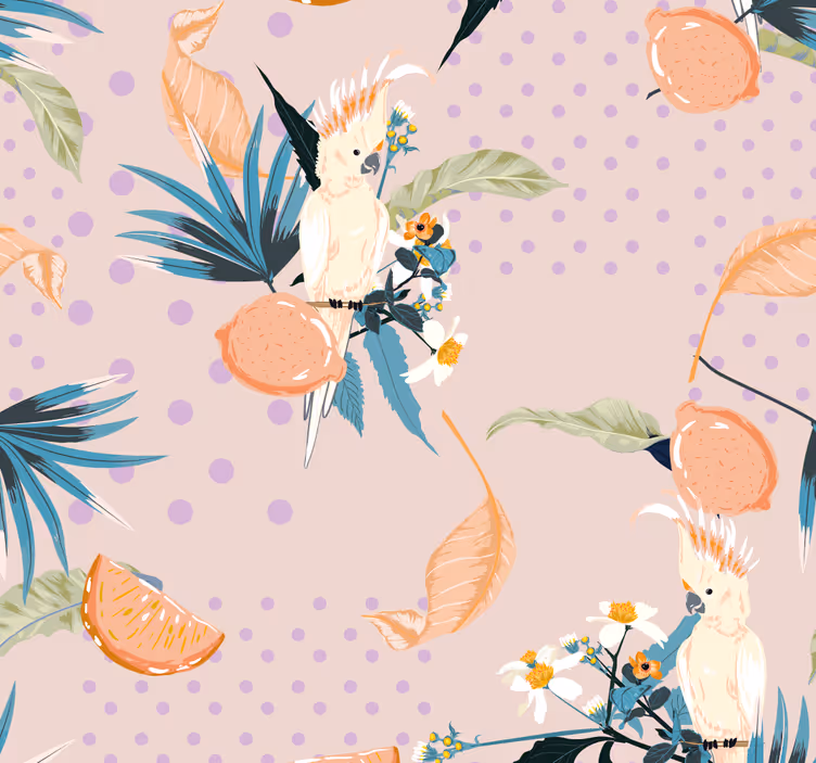 Tropical Cockatoo Motif jungle themed wallpaper - TenStickers