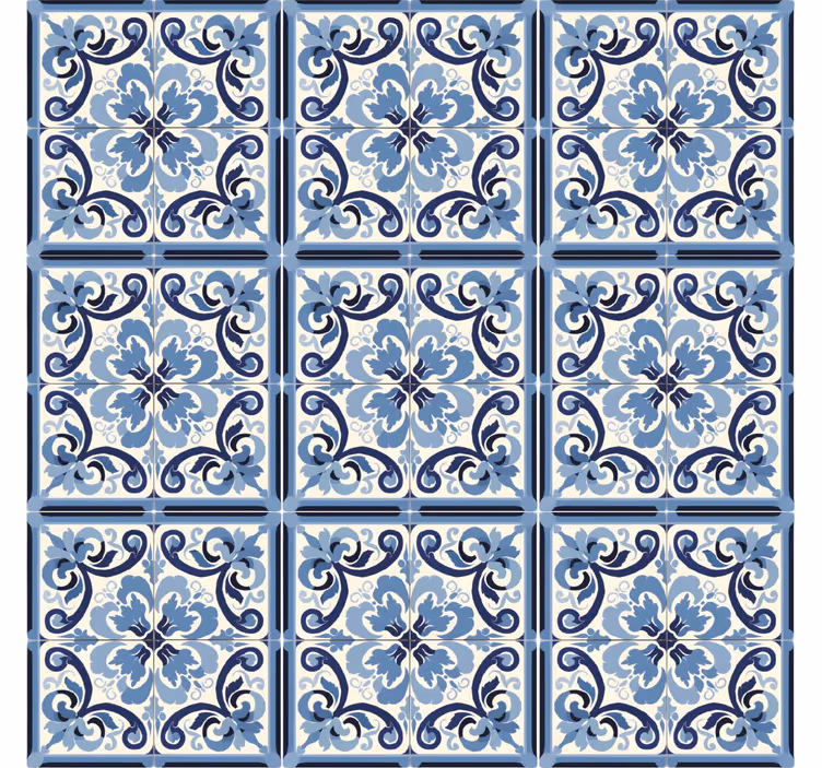 Blue and white floral pattern tile effect wallpaper - TenStickers