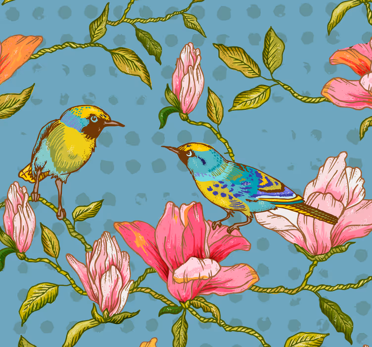 Yellow birds with flowers Flower Wallpaper - TenStickers