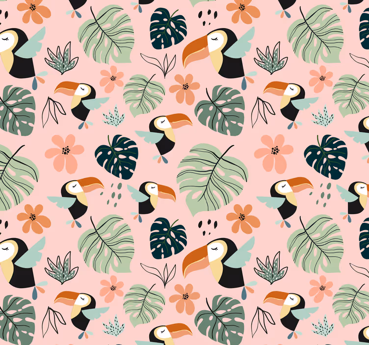 Jungle Birds and Plants Childrens Wallpaper - TenStickers