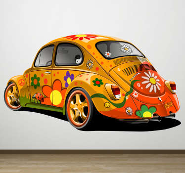 Floral Desig Hippie Beetle Car Sticker