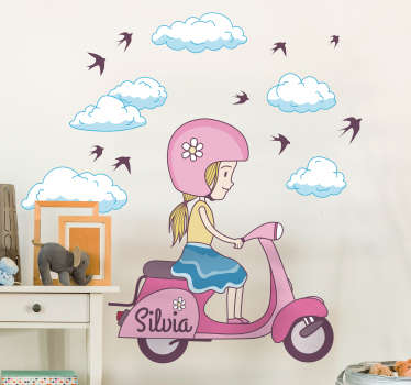 Kids Personalised Girl on Scooter Sticker