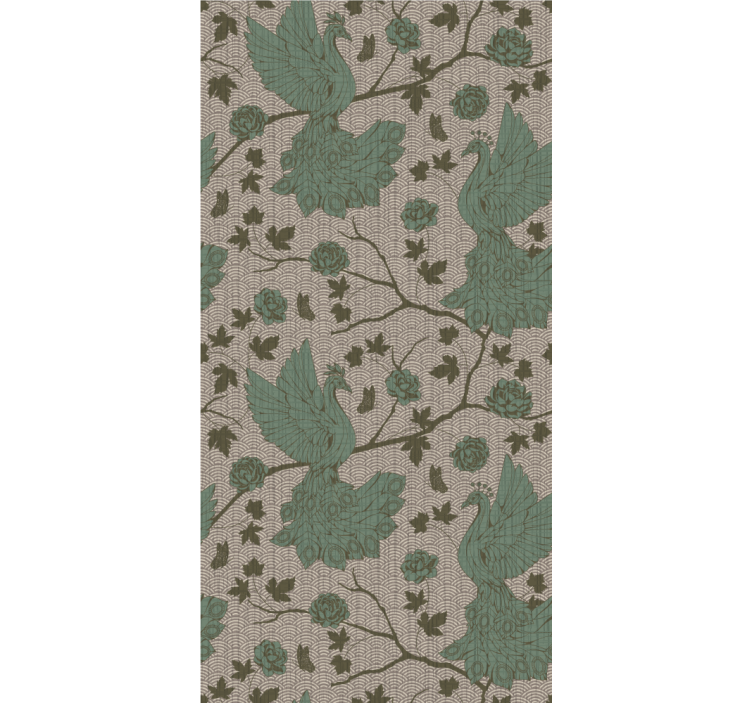 Dining room blind with green birds on jute background - TenStickers