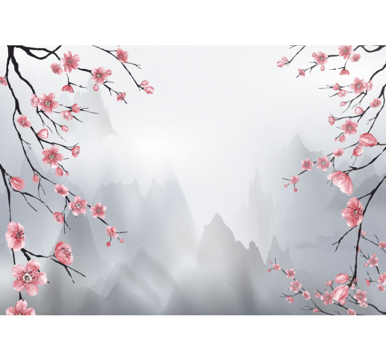Blind kitchen cherry blossom and mountains design - TenStickers