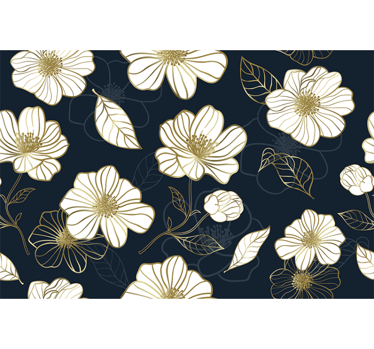 Blind kitchen line art minimalist flowers with gold - TenStickers