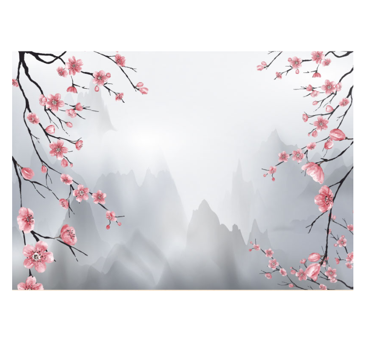 Blind kitchen cherry blossom branches japanese view - TenStickers