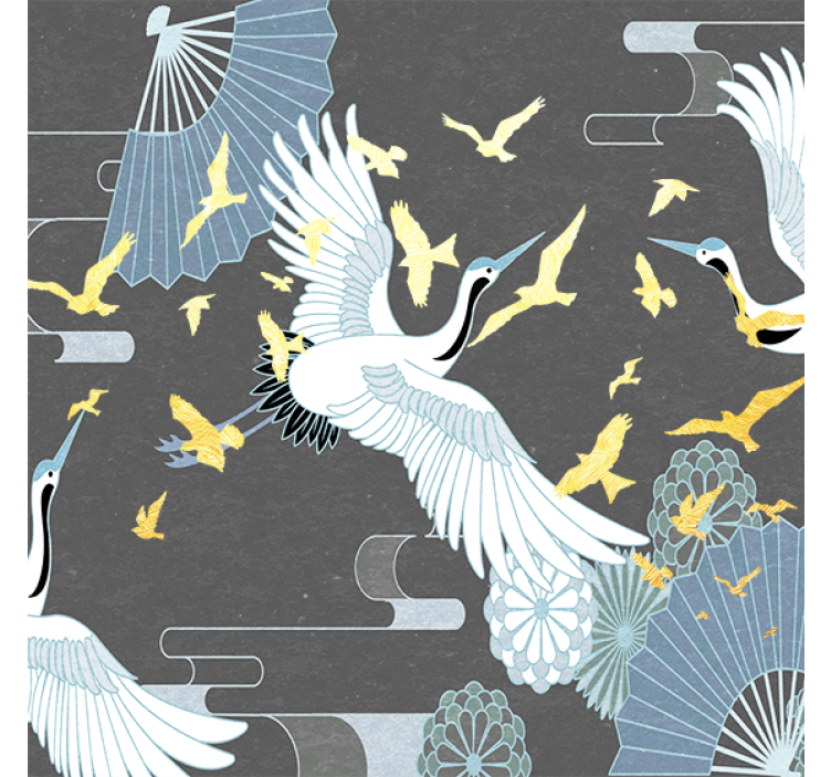 Living room blind with oriental bird design - TenStickers