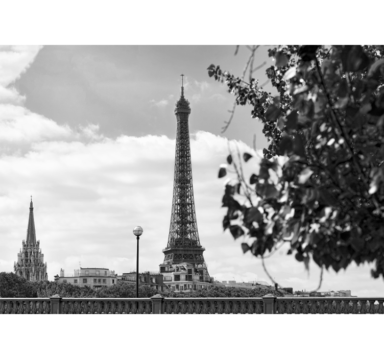 Living room blind featuring black and white eiffel tower - TenStickers
