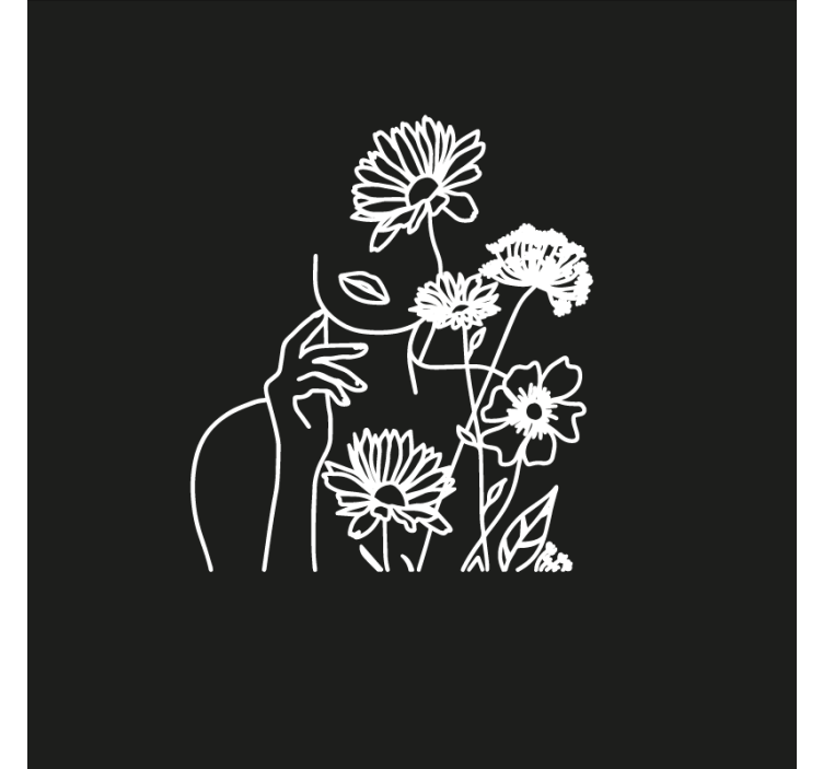 Living room blind with woman and sunflowers design - TenStickers