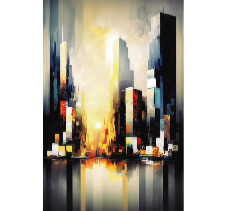 Living room blind modern abstract city art - TenStickers