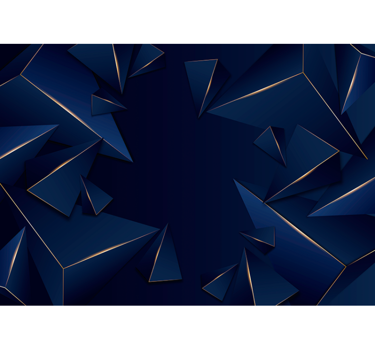 Black roller blind with blue and gold geometric design - TenStickers