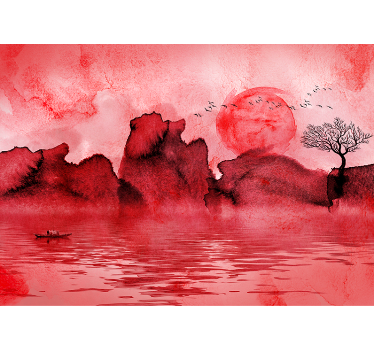 Red blind with chinese ink landscape design - TenStickers