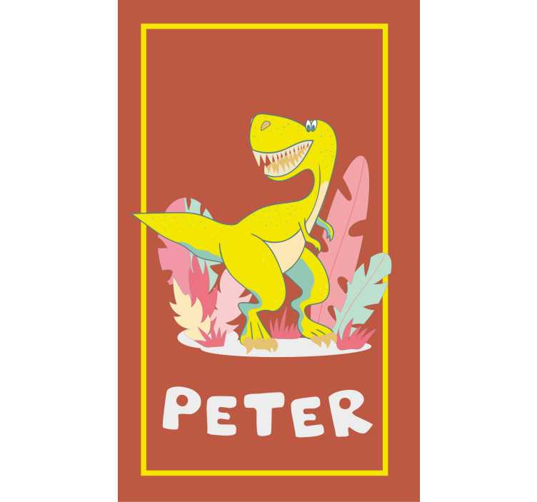 Yellow T-Rex with name dinosaur blind - TenStickers