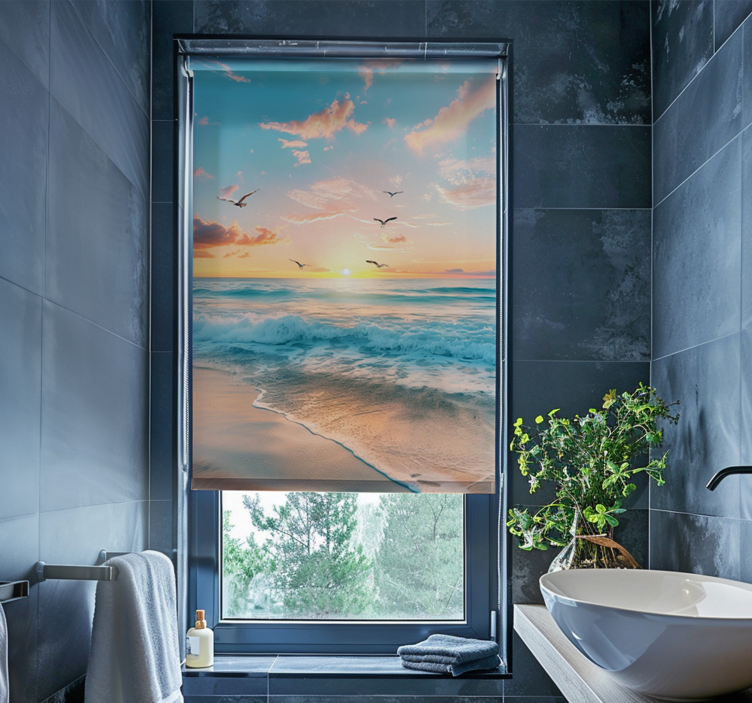Beach and seagulls bathroom blind - TenStickers