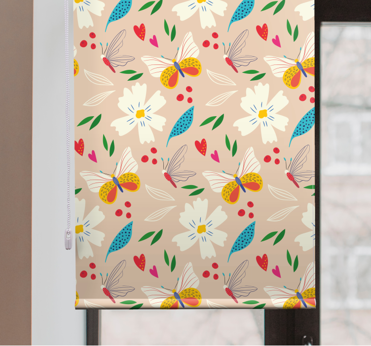 Beige floral pattern butterflies blind - TenStickers