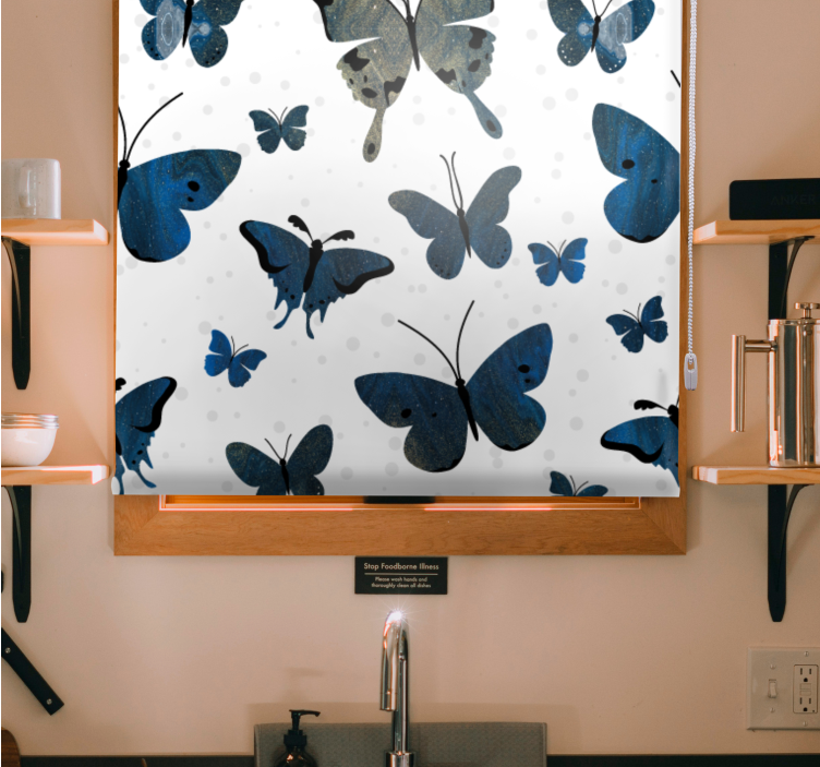 Blue and beige pattern inspiration butterflies blind - TenStickers