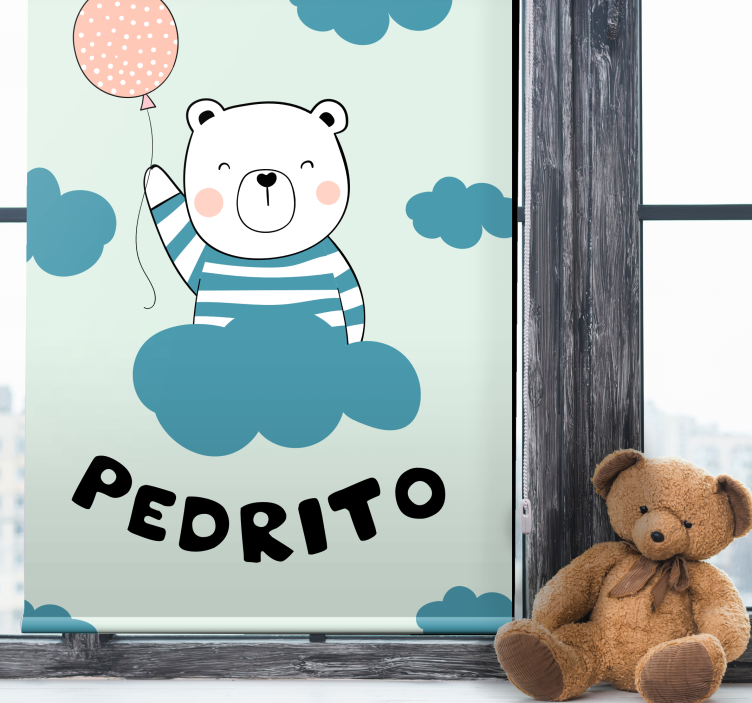 Bear with balloon and name nursery roller blind - TenStickers