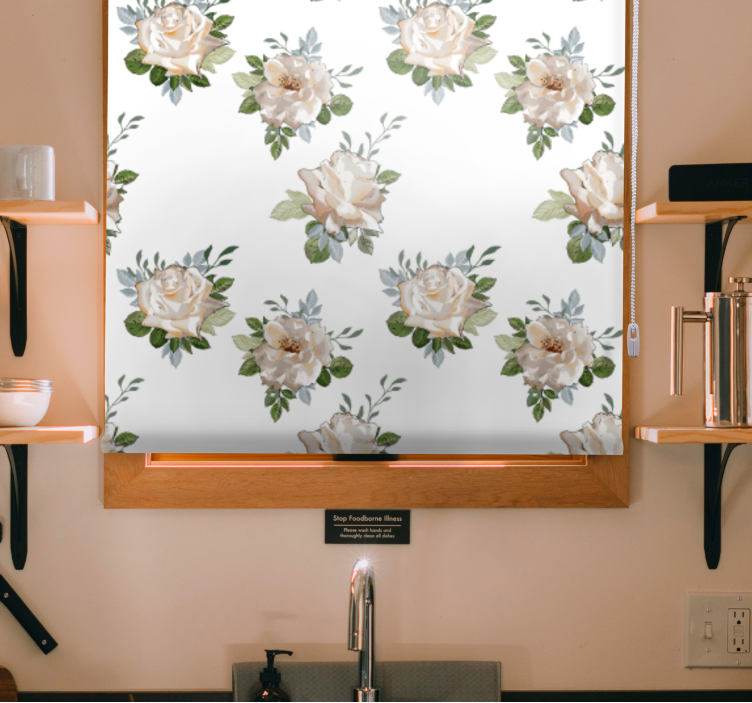 Delicate white arrangement floral roller blind - TenStickers