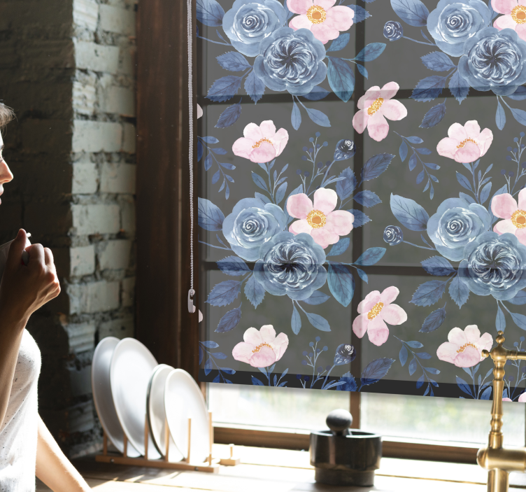 Blue floral motif blind flowers and plants - TenStickers